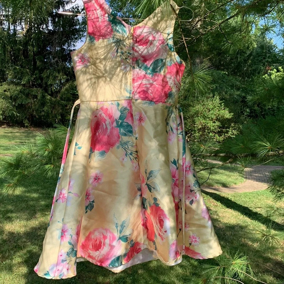 Speechless kids size 12 formal dress yellow with pink flowers rhinestones fancy - Picture 3 of 8